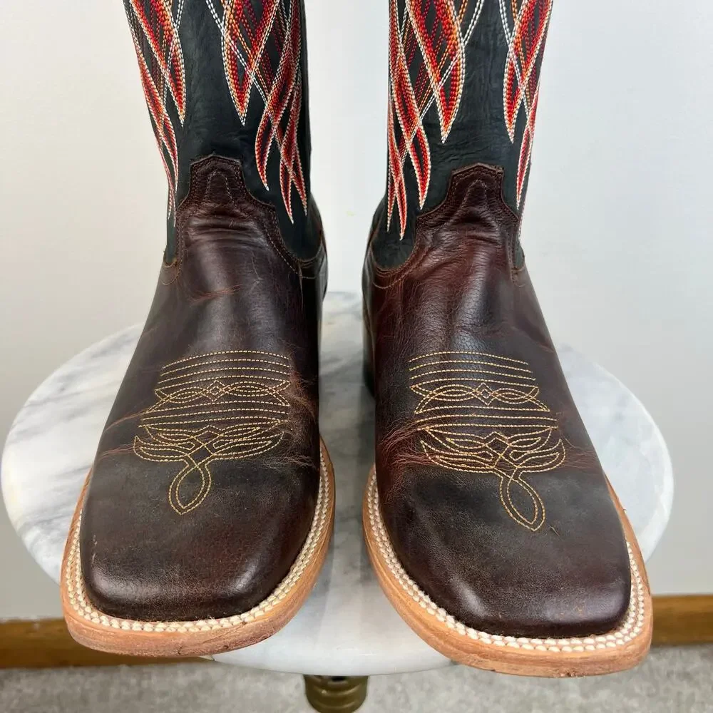 Men's Capitan Boots Guthrie Brown Leather Square Toe Western Boots 3093 (Sz 10D)